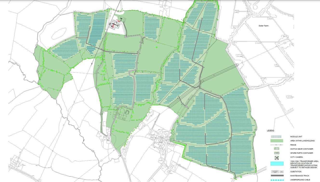 A map showing the size of the proposed solar farm near Launceston (Pic: Pegasus Group)